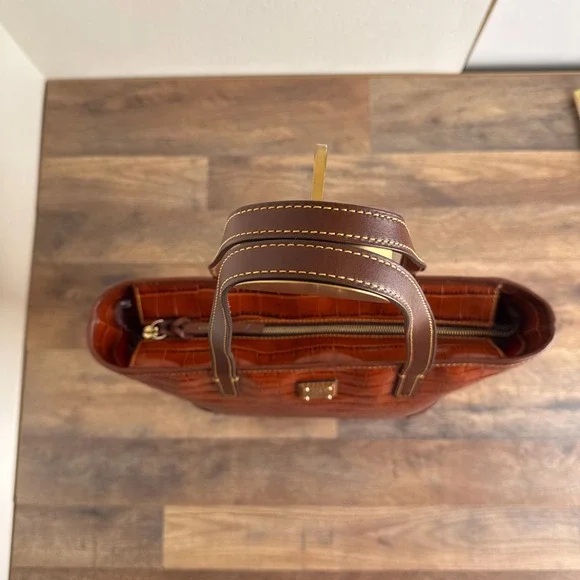 Dooney & Bourke Charleston Cognac Croc Embossed Leather Tote Bag - Picture 11 of 16